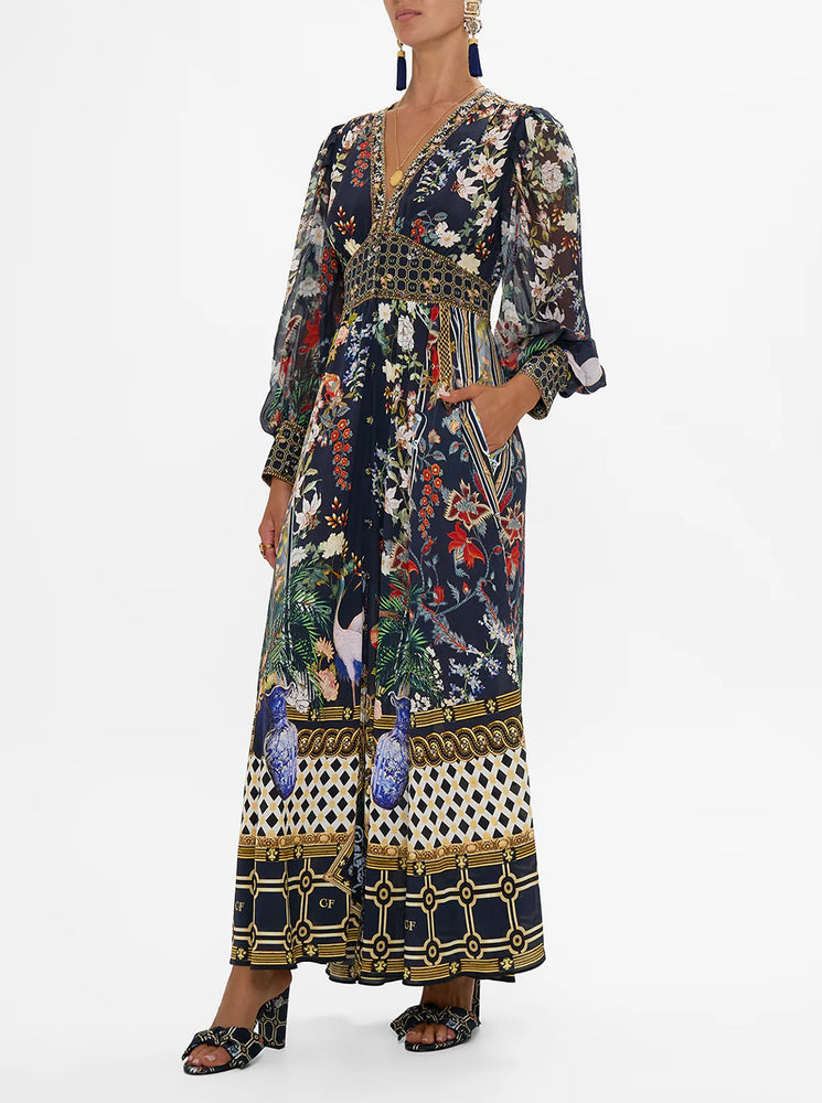 Shaped Waistband Dress With Gathered Sleeves - Palacio Poetry