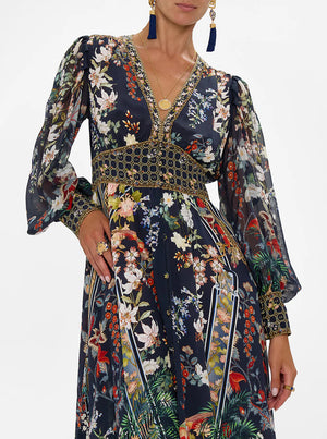 Shaped Waistband Dress With Gathered Sleeves - Palacio Poetry