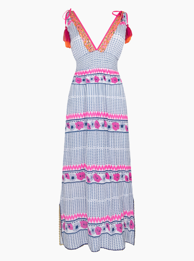 Sleeveless Emboidered Maxi Dress - Multi