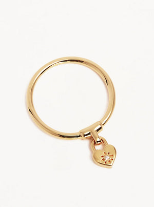 18k Gold Vermeil Crystal Lotus Heart Padlock Ring