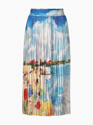 Printed Plissee Skirt - Cotton Blue