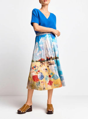 Printed Plissee Skirt - Cotton Blue