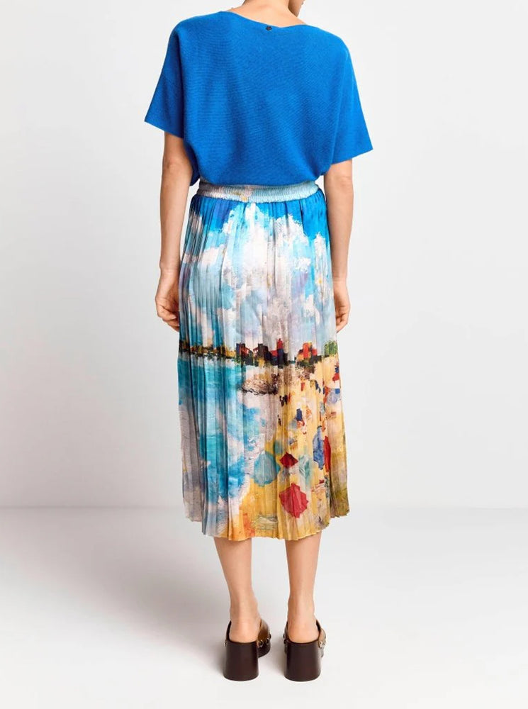 Printed Plissee Skirt - Cotton Blue