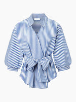 Striped Blouse with Puffed Sleeves - Azzure Blue