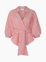 Striped Blouse with Puffed Sleeves - Cherry Tomato