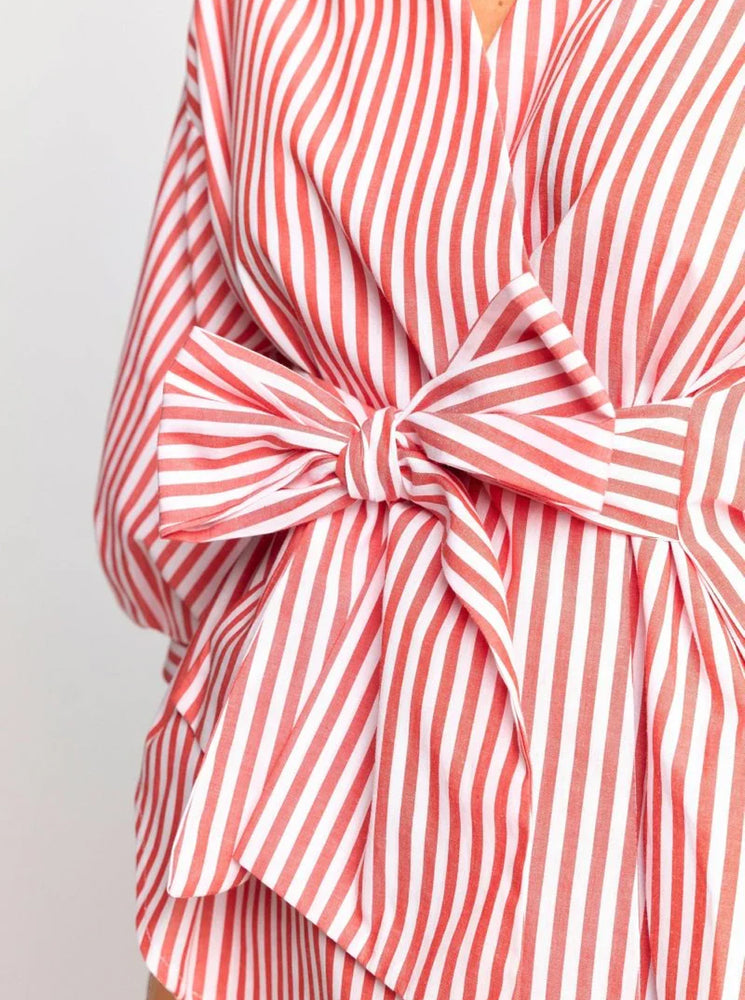 Striped Blouse with Puffed Sleeves - Cherry Tomato