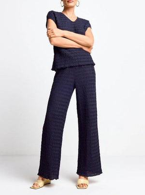 Crinkled Straight Leg Pants - Midnight Blue