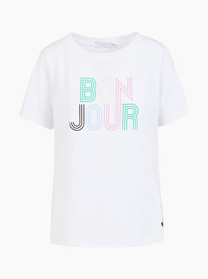 T-Shirt With Bonjour Print - White