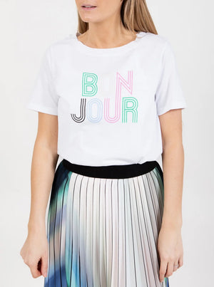 T-Shirt With Bonjour Print - White