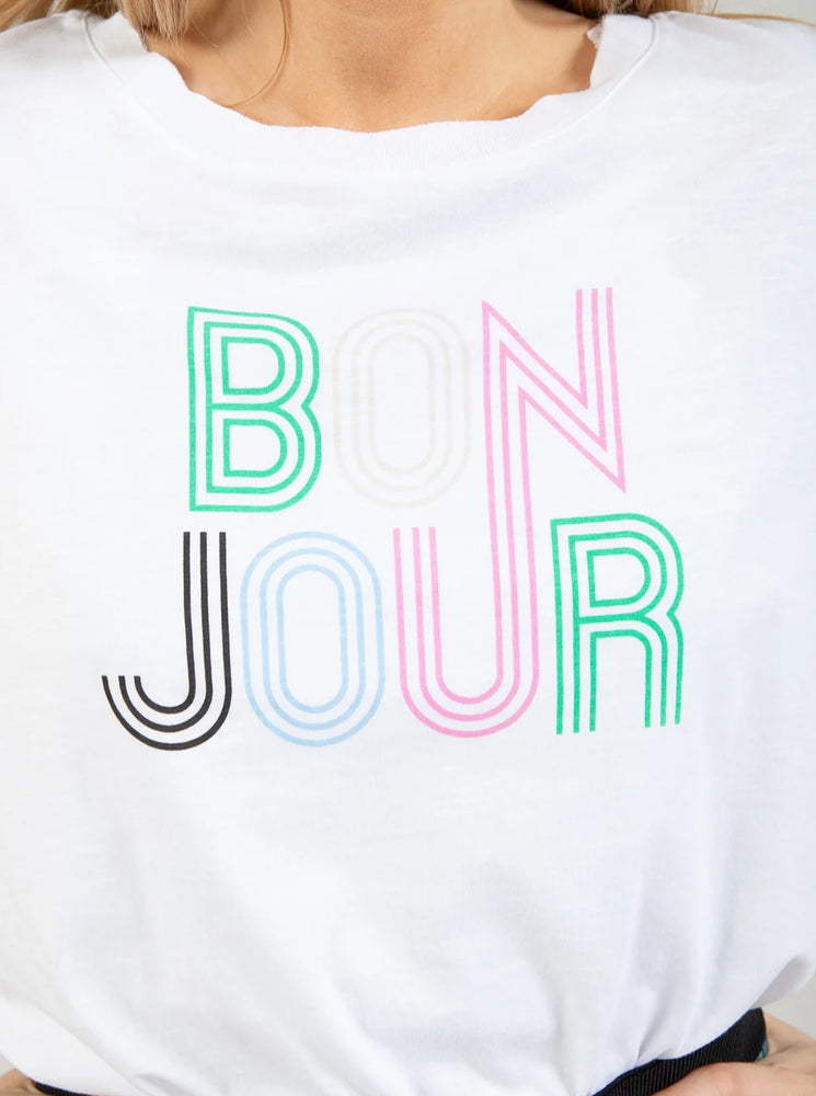 T-Shirt With Bonjour Print - White