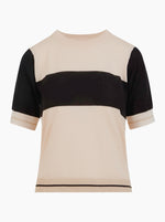 Short-Sleeved Knit Blouse In Pointelle  - Black/Crème