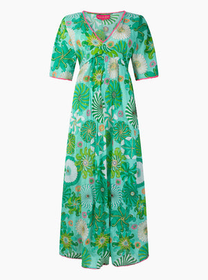 Short Sleeve V Maxi Dress - Green