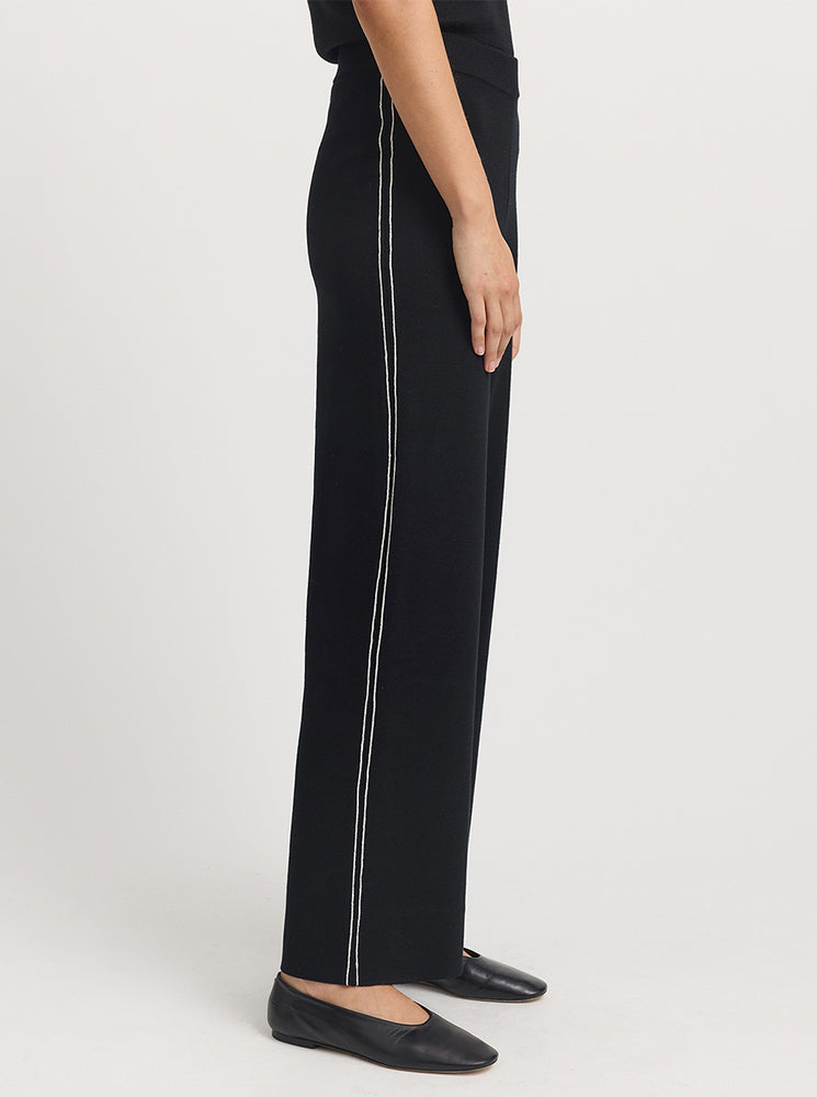 Wide Leg Knit Pant - Black + White Stripe