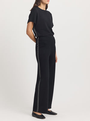 Wide Leg Knit Pant - Black + White Stripe