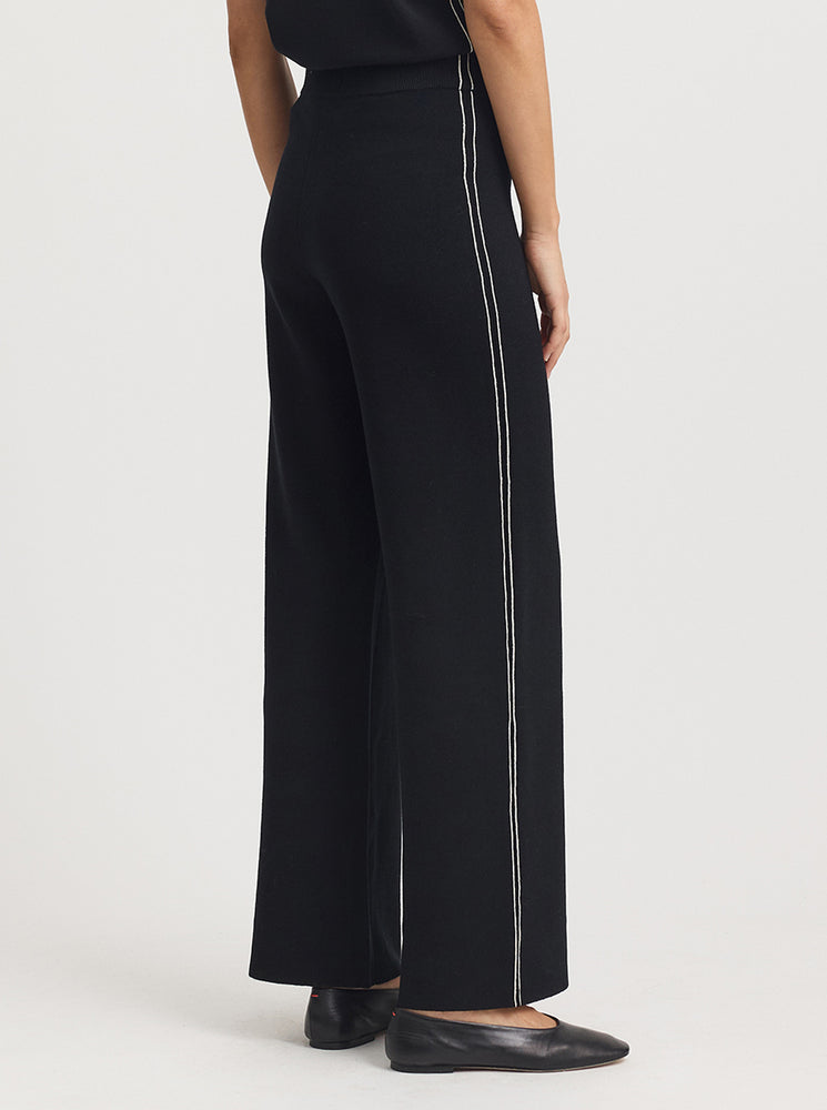 Wide Leg Knit Pant - Black + White Stripe