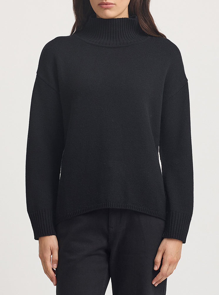 Funnel Neck Jumper - Black + White Stripe