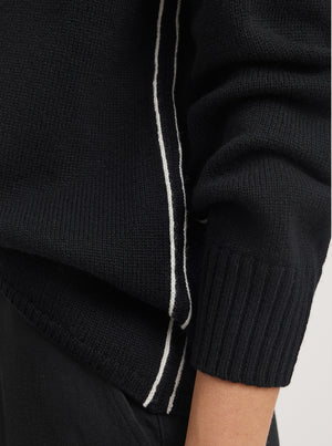 Funnel Neck Jumper - Black + White Stripe