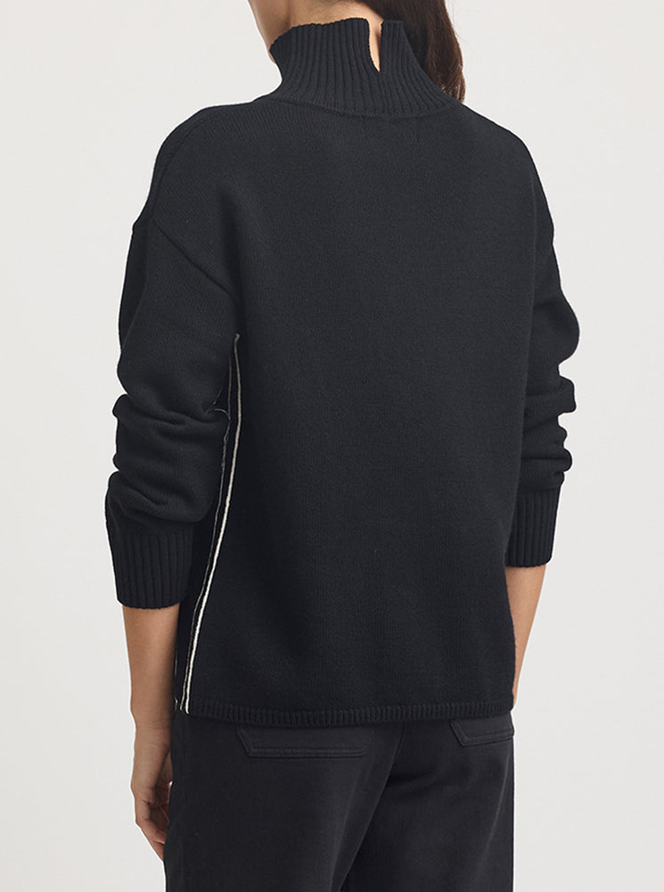 Funnel Neck Jumper - Black + White Stripe