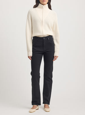 Zip Through Rib Knit - Ivory