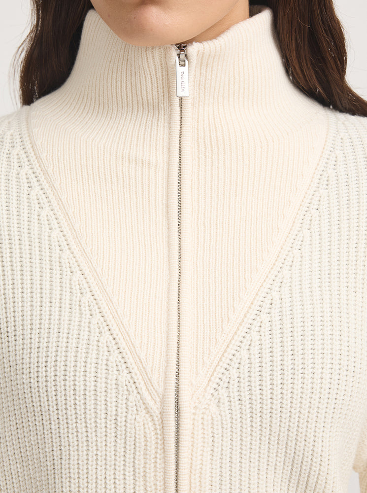 Zip Through Rib Knit - Ivory