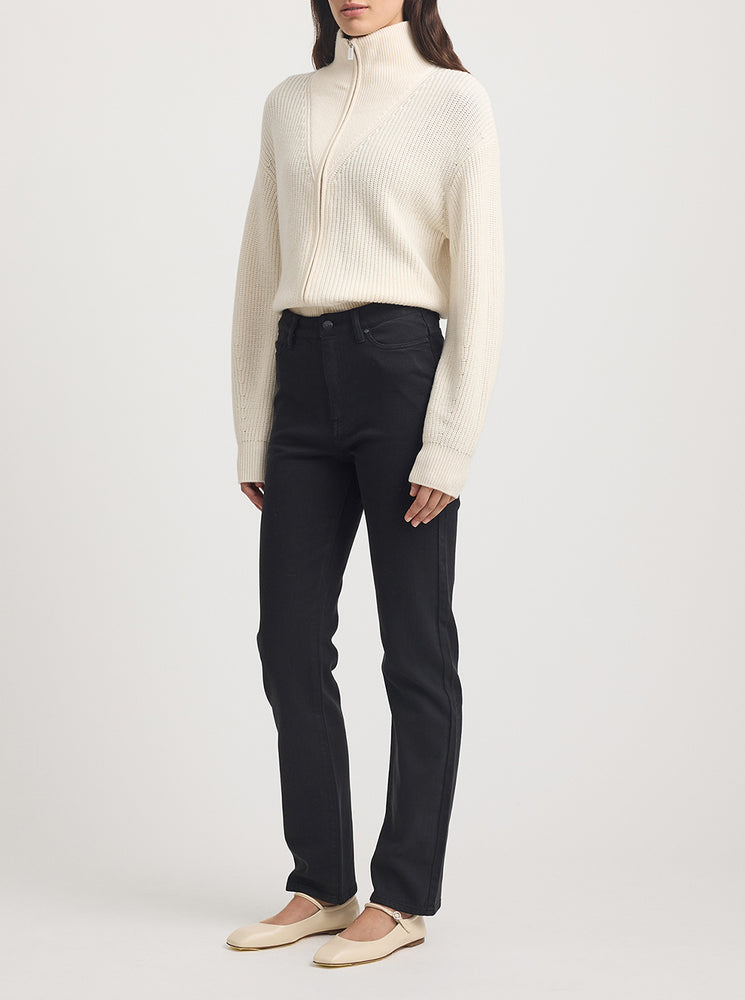 Zip Through Rib Knit - Ivory