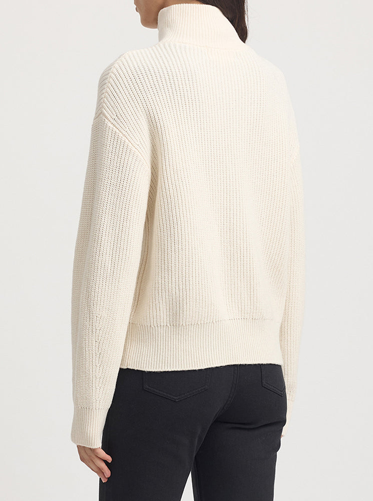 Zip Through Rib Knit - Ivory