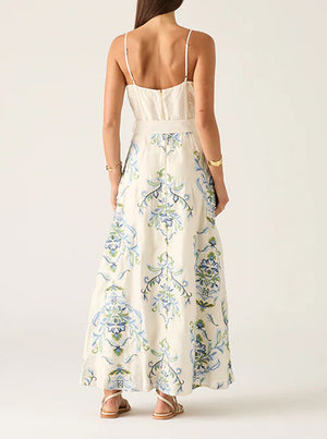 Marcela Embroidery Dress - Ivory Blue Embroidery