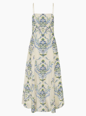 Marcela Embroidery Dress - Ivory Blue Embroidery