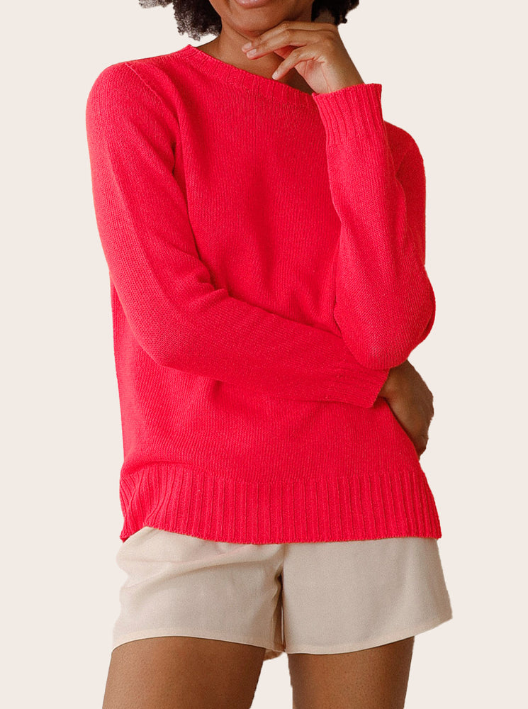 Basic Knitted Colorful Sweater - Acid Pink