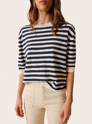 Short-Sleeve Knitted Cotton Sailor Sweater - Indigo