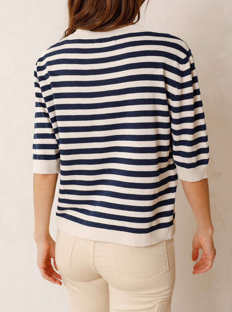 Short-Sleeve Knitted Cotton Sailor Sweater - Indigo