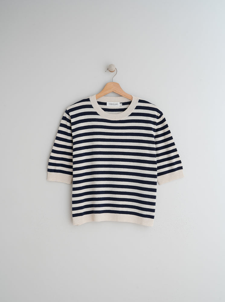 Short-Sleeve Knitted Cotton Sailor Sweater - Indigo