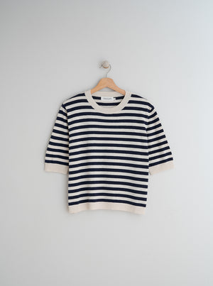 Short-Sleeve Knitted Cotton Sailor Sweater - Indigo