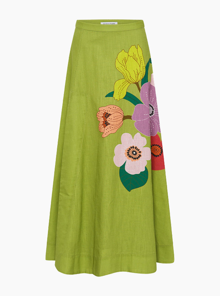 Jewel Floral Circle Skirt - Chartreuse