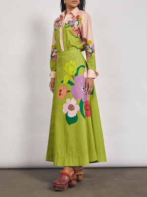 Jewel Floral Circle Skirt - Chartreuse