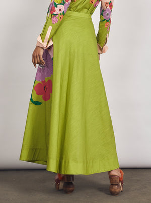 Jewel Floral Circle Skirt - Chartreuse