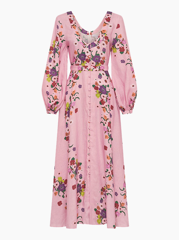 Jewel Floral Midi Dress - Rose