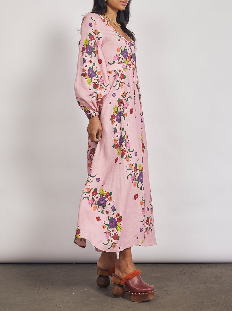 Jewel Floral Midi Dress - Rose