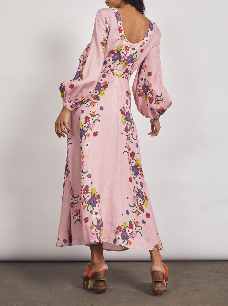 Jewel Floral Midi Dress - Rose