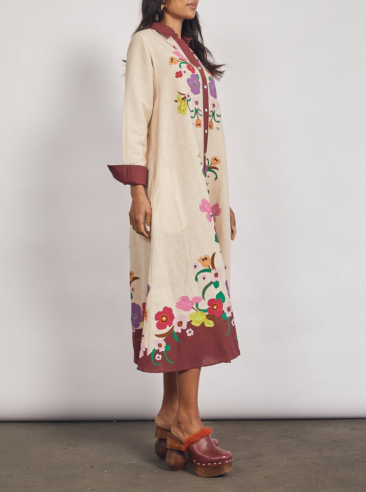 Jewel Floral Shirt Dress - Cream