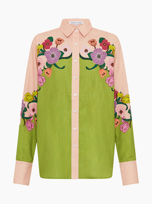 Jewel Floral Long Sleeve Shirt - Chartreuse