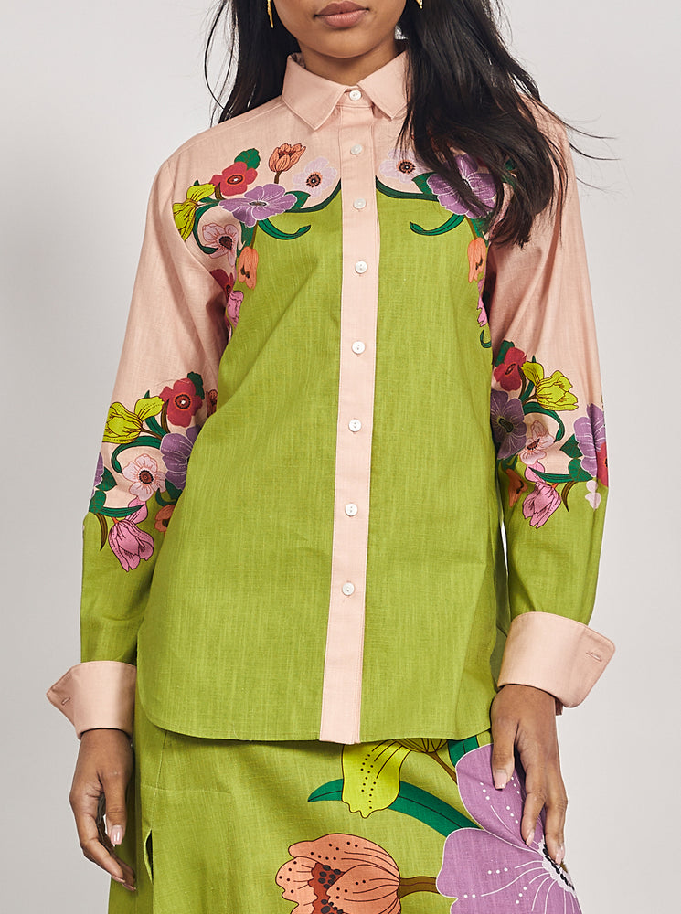 Jewel Floral Long Sleeve Shirt - Chartreuse