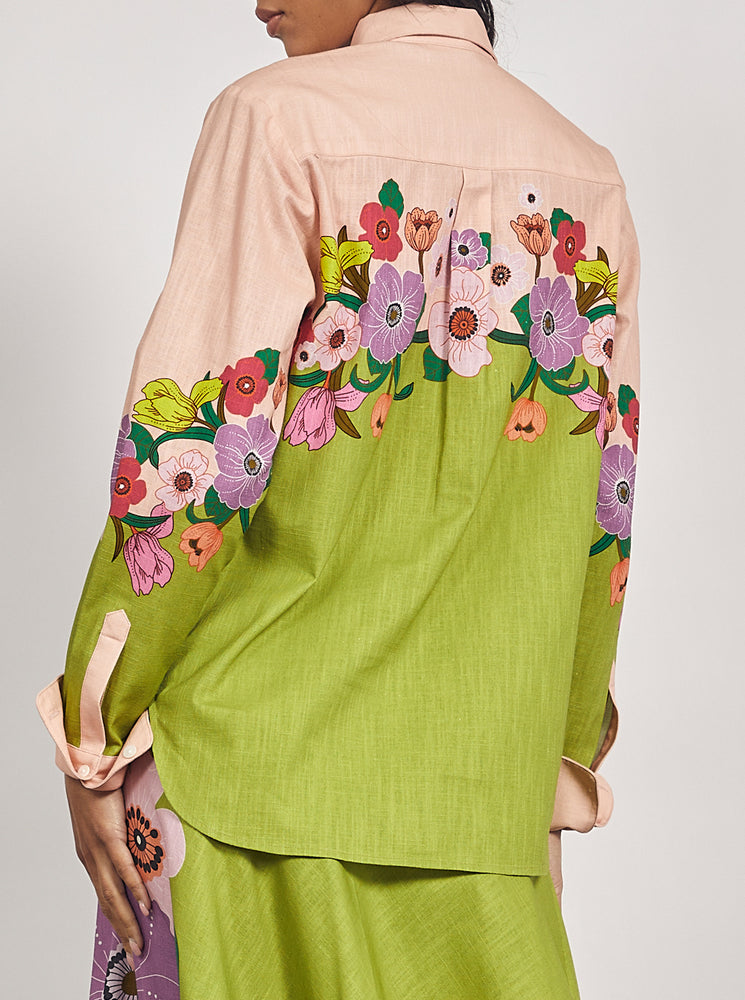 Jewel Floral Long Sleeve Shirt - Chartreuse