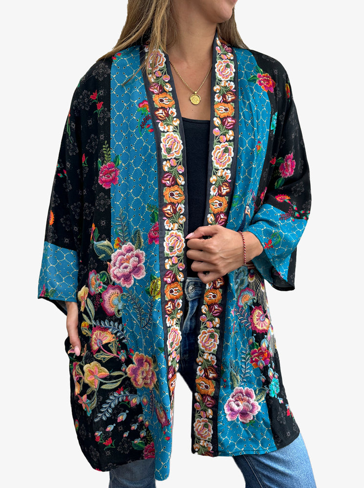 Harriet Short Kimono - Peafowl