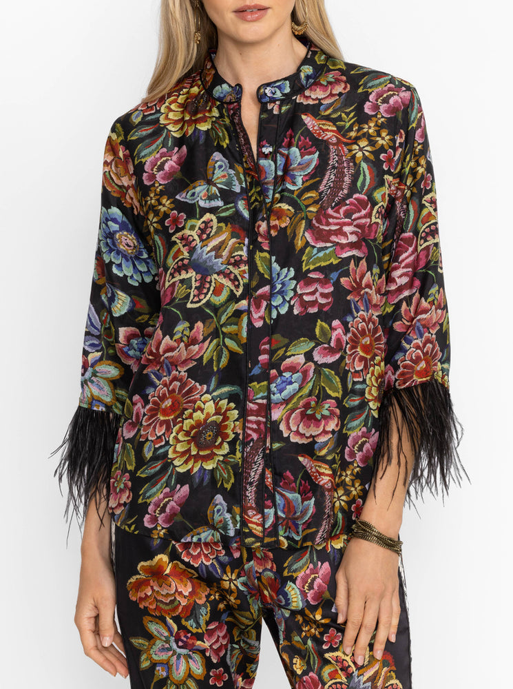 Lewella Feather Trim Kimono - Asiavo