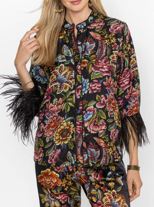 Lewella Feather Trim Kimono - Asiavo