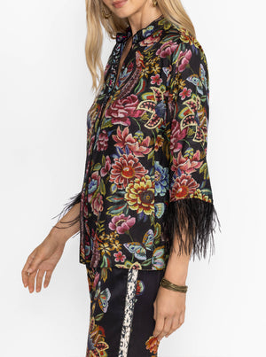 Lewella Feather Trim Kimono - Asiavo