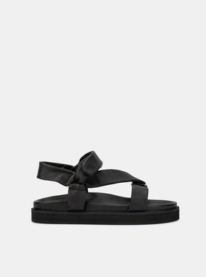 Cleo Platform Leather Sandal - Black Nappa