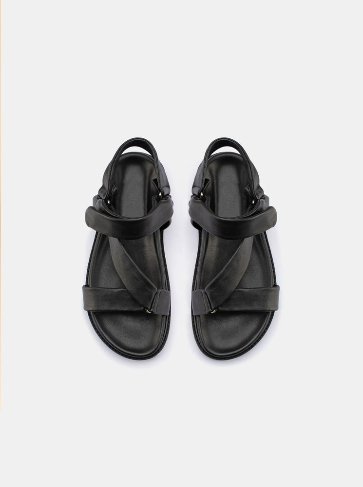 Cleo Platform Leather Sandal - Black Nappa