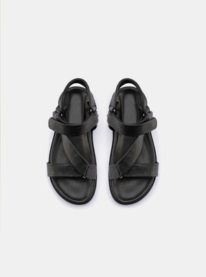 Cleo Platform Leather Sandal - Black Nappa